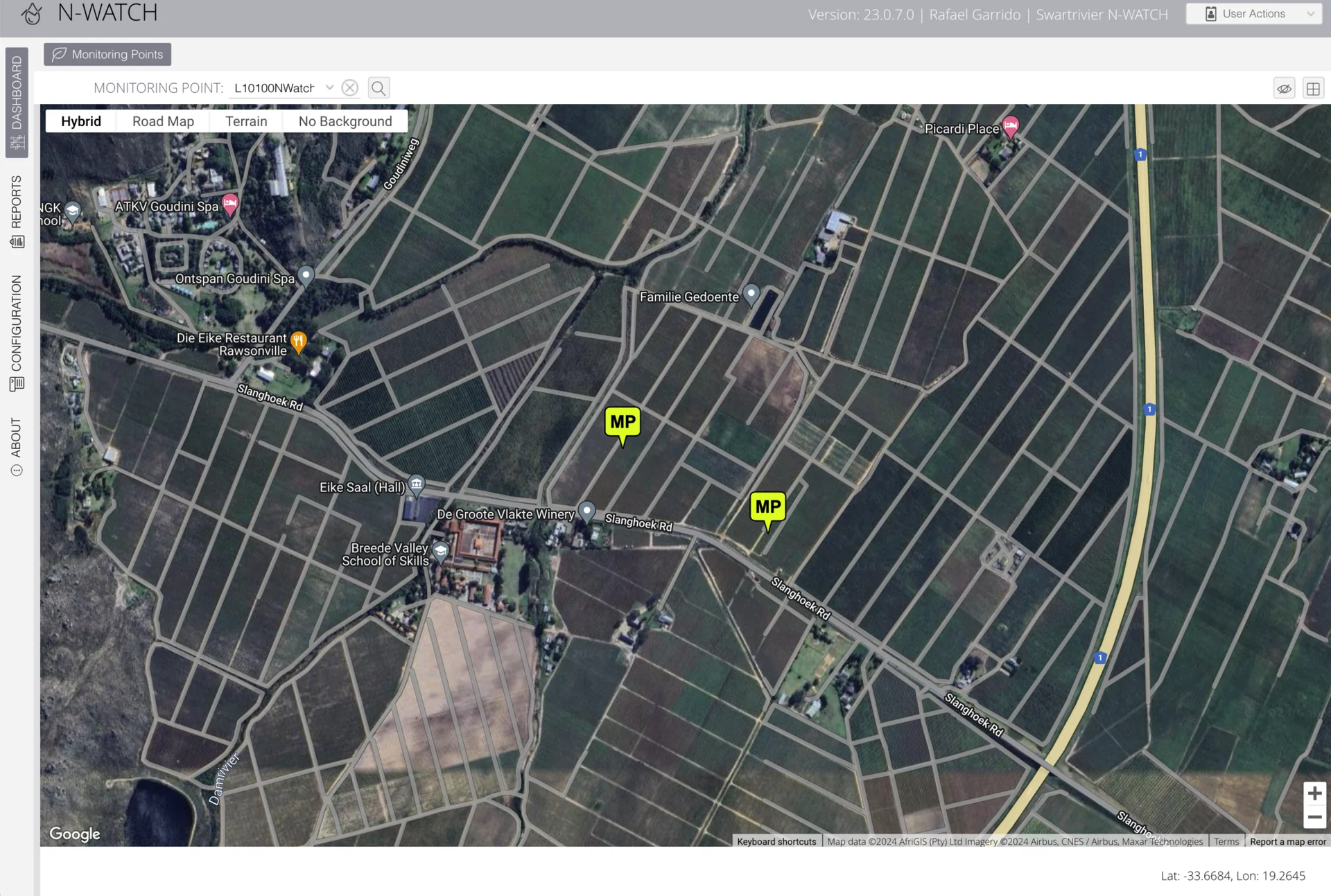 N-WATCH map showing monitoring points