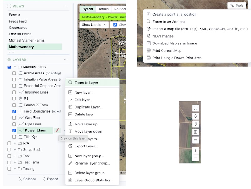 Mapping tools and layer controls